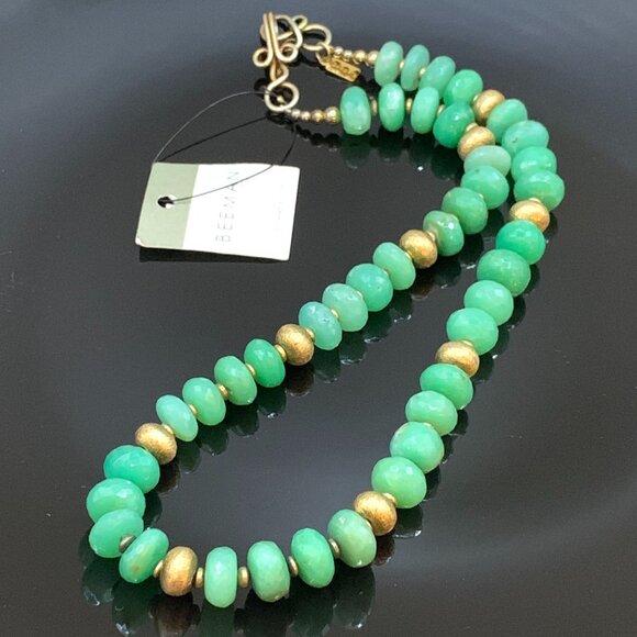 Green Chrysophase Faceted RondelleVermeil Necklace by John Beeman NWT $595